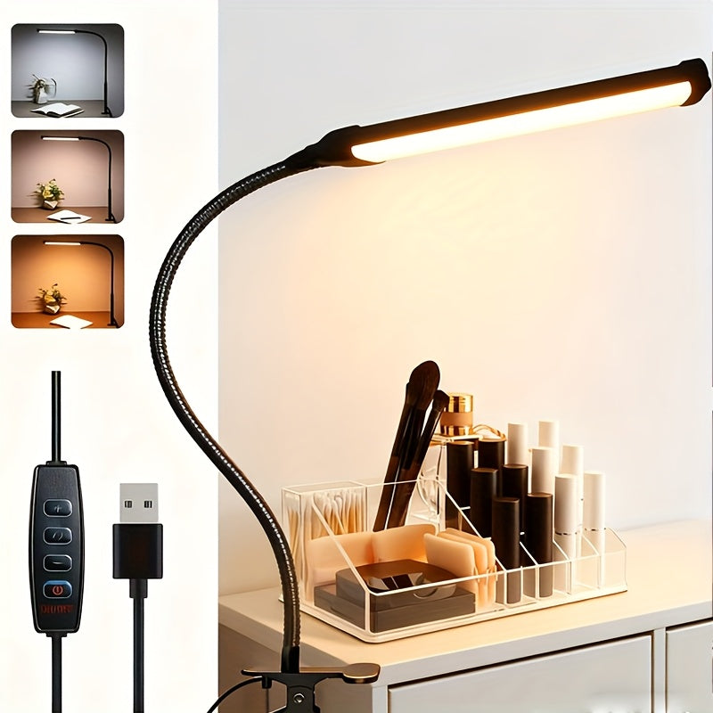 1pc USB metal stand clip desk lamp, photography fill light, adjustable height, three-color light adjustable, 360-degree metal flexible hose freely bendable, 96 LED beads, fill light clip lamp, reading light, desk lamp, night light
