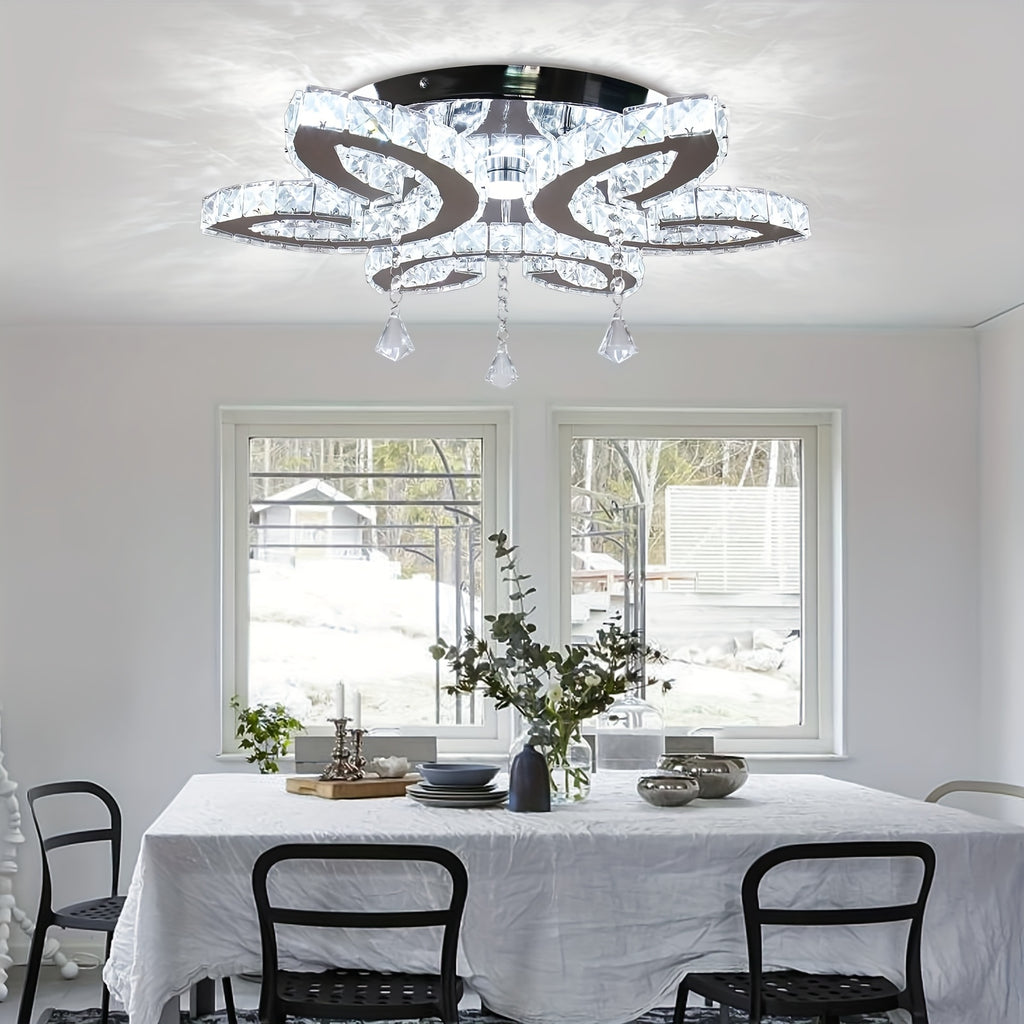 20.4-Inch Modern Large Crystal Chandelier - Hardwired LED Crystal Diffuser Pendant Light, Ceiling Light Fixture for Bedroom, Living Room and Dining Room (Cool White Light)