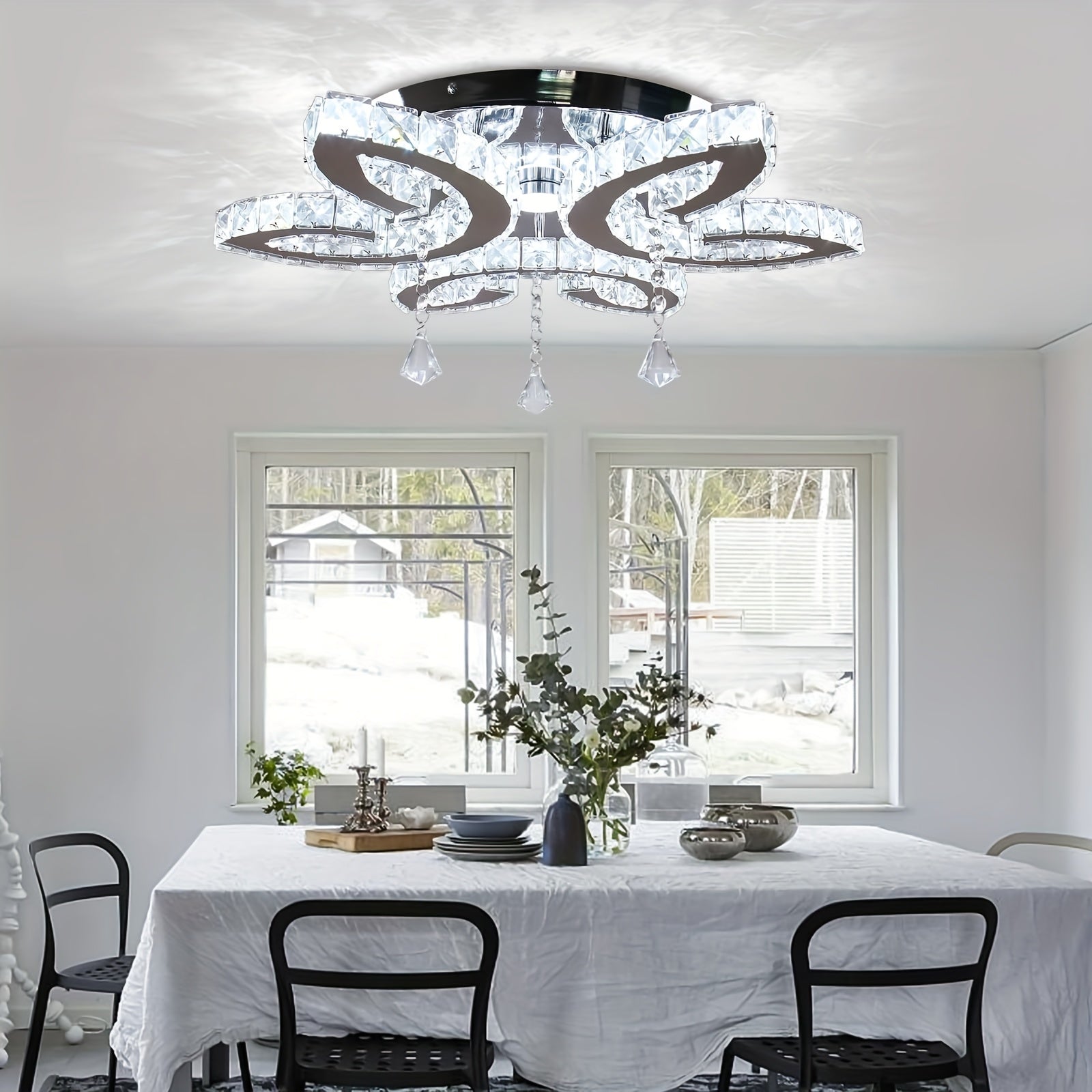 20.4-Inch Modern Large Crystal Chandelier - Hardwired LED Crystal Diffuser Pendant Light, Ceiling Light Fixture for Bedroom, Living Room and Dining Room (Cool White Light)