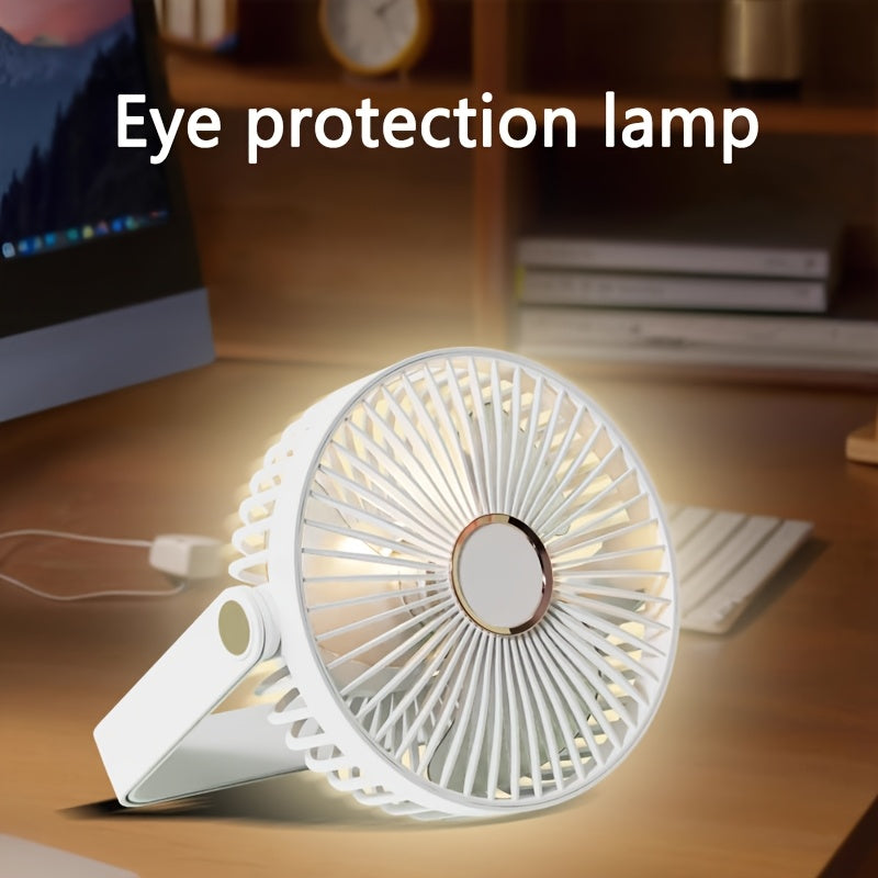 Portable Powered Desktop Hanging Fan, Pink & White Available, 3-Speed Quiet Adjustment, 360° Foldable Design with Sleep Light, Multifunctional Ultra-Slim Cooling Device for Home Office Travel