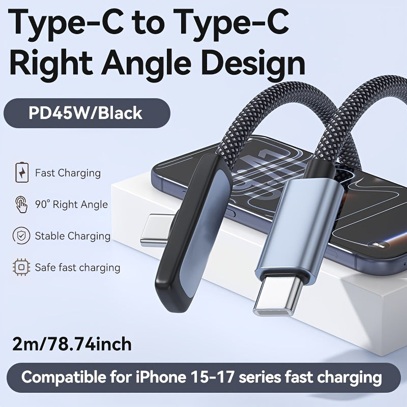 [Type C Charger Block Adapter] 45W Fast Charging Cable, Type C Charger, 90° Right Angle Type C to Type C Cable Braided, for iPhone 15-17series Only- Perfect for Halloween, Christmas, Holiday Gift