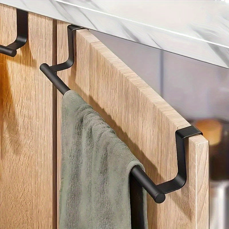 1pc No-Drill Stainless Steel Heavy Duty Over-The-Door Towel Rack - Space-Saving Adhesive Mount, Durable Rustproof, for Bathroom, Kitchen, Cabinet, Closet, Hotel & Home