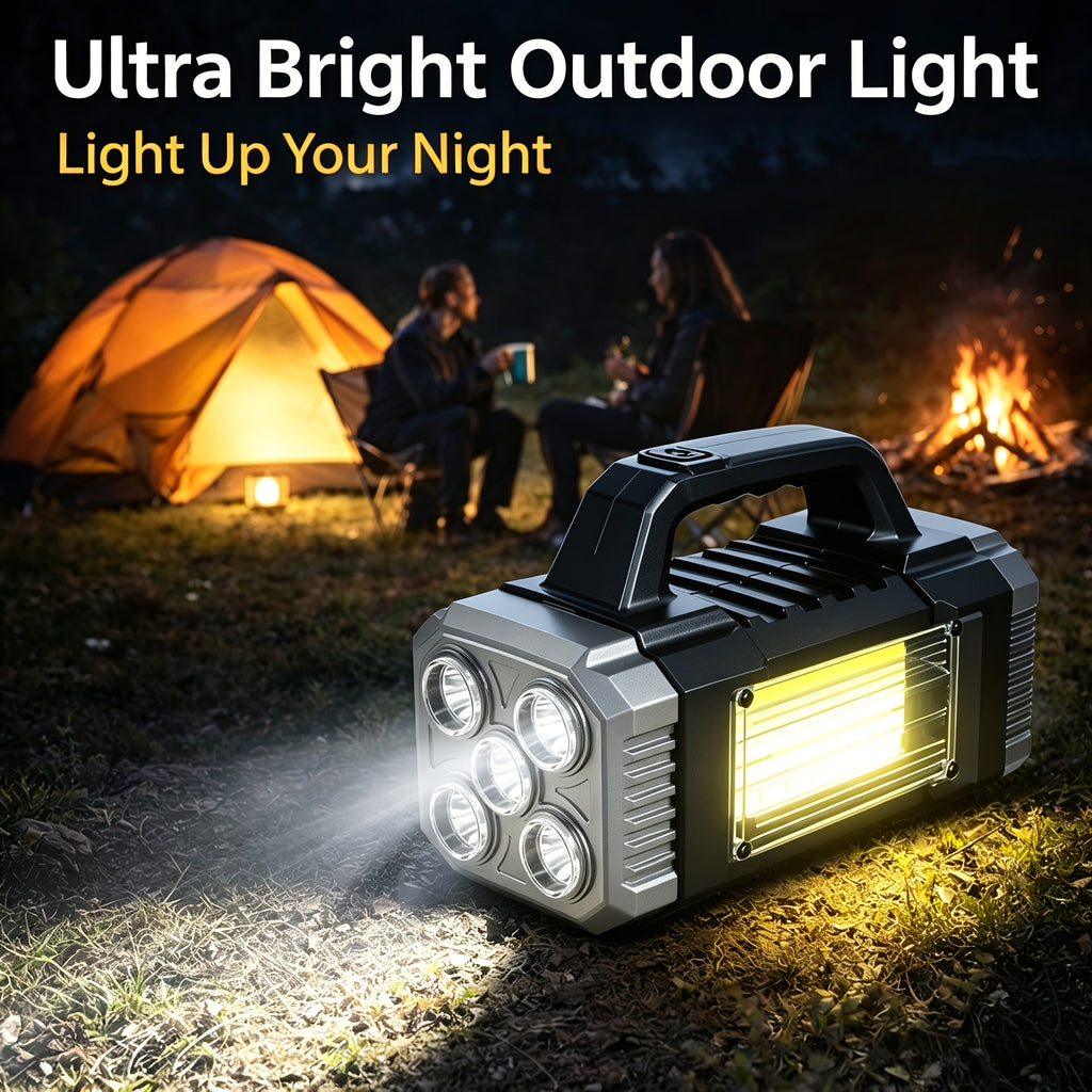 Camping Lantern, Rechargeable LED Light, Flashlight, 3 Light Sources, Solar Light with USB-C Fast Charging, Portable Camping Light, 6 Modes, High-Brightness Floodlight, Emergency Light