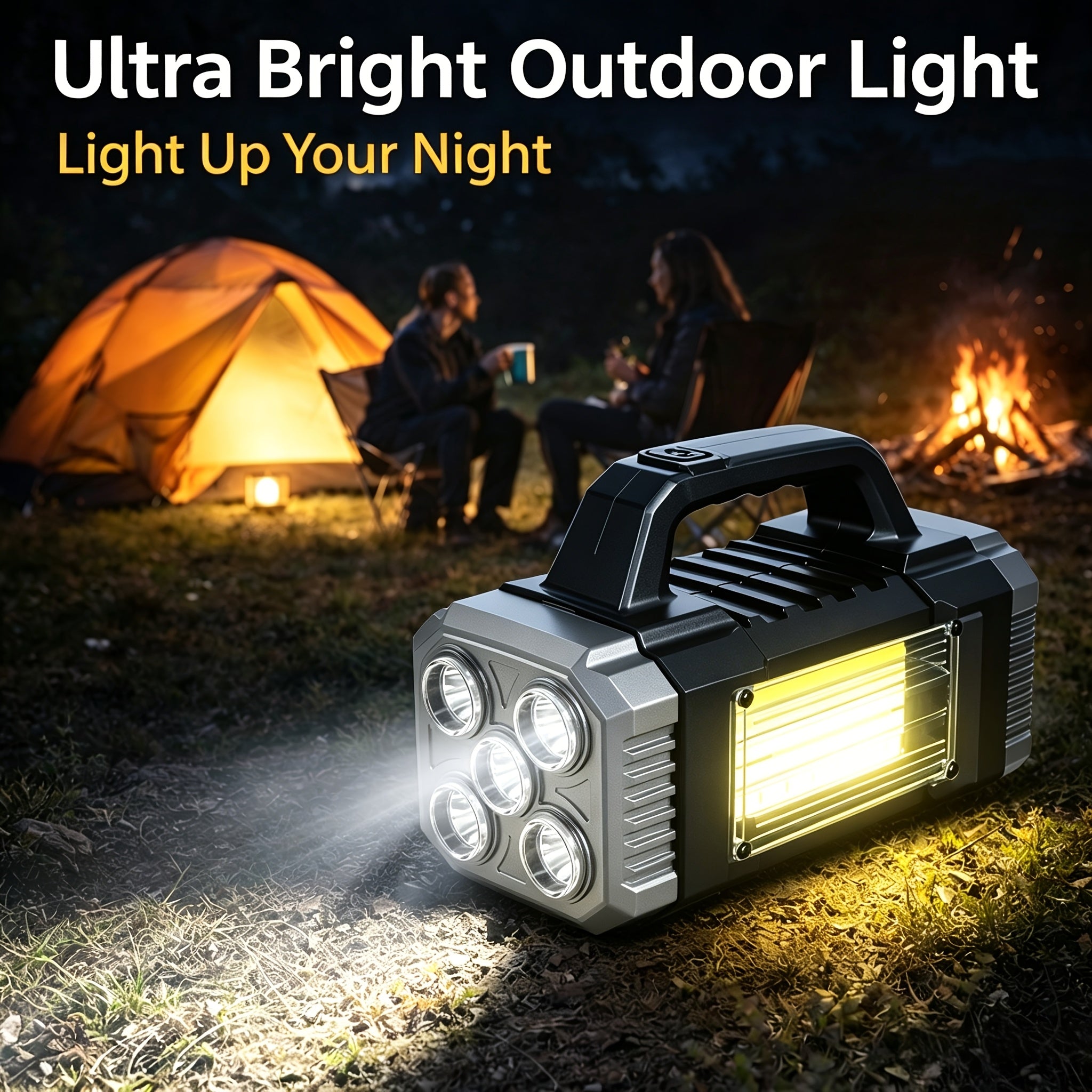 Camping Lantern, Rechargeable LED Light, Flashlight, 3 Light Sources, Solar Light with USB-C Fast Charging, Portable Camping Light, 6 Modes, High-Brightness Floodlight, Emergency Light