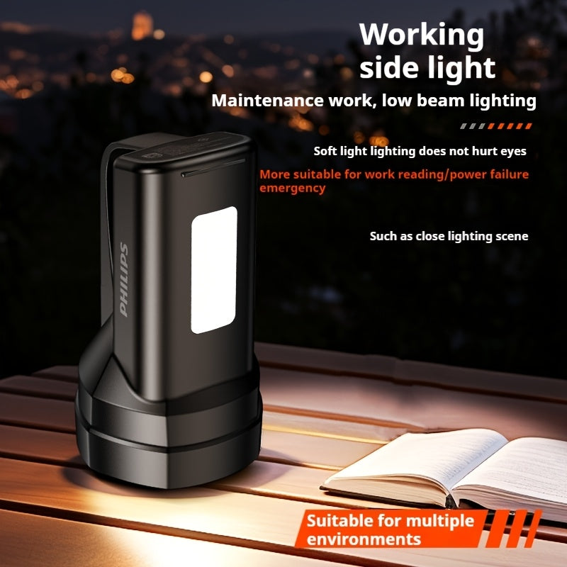 Philips rechargeable battery flashlight, ultra-long battery life, high capacity, portable spotlight, suitable for outdoor and emergency lighting