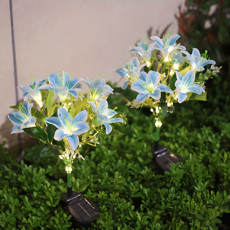 Solar 7-Head Lily Flower Light, Equipped with 42 LED Beads, Solar Decorative Light Designed for Outdoor Pink Garden, Solar Courtyard Party Decorative Light, Light Sensor, Party Atmosphere Light