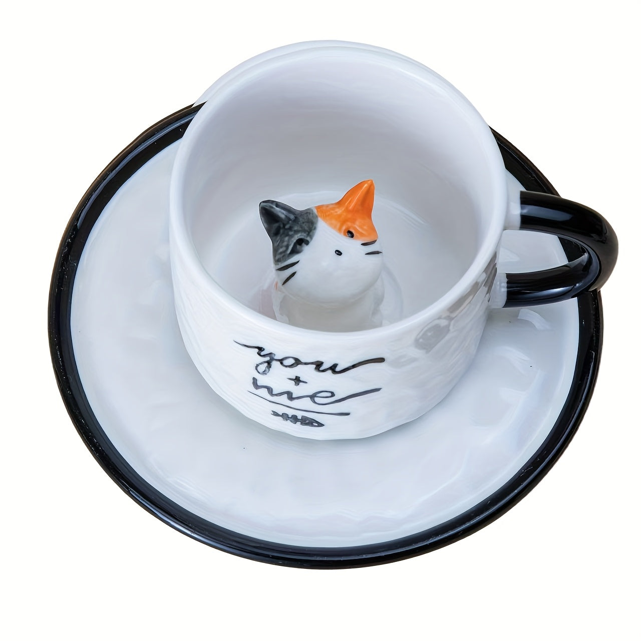 1pc 200ml / 6.7oz Japanese Cute Ceramic Hidden 3D Cat Cup & Saucer, Hand-Painted Under-Glaze Adorable Cat Cup, Breakfast Cup, Afternoon Tea Cup Set, Birthday & Holiday Gift for Cat Lovers