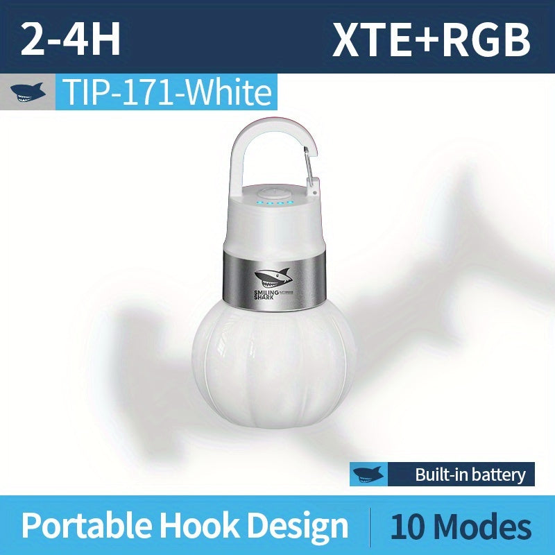 1Pc Portable Flashlight Camping Lantern, SMILING SHARK XTE+RGB Tent Light TIP171, 10 Modes Multi-Color Lamp, Type-C Rechargeable, Removable Lampshade, Hooked Bottle Cap Light, Portable for Outdoor Camping