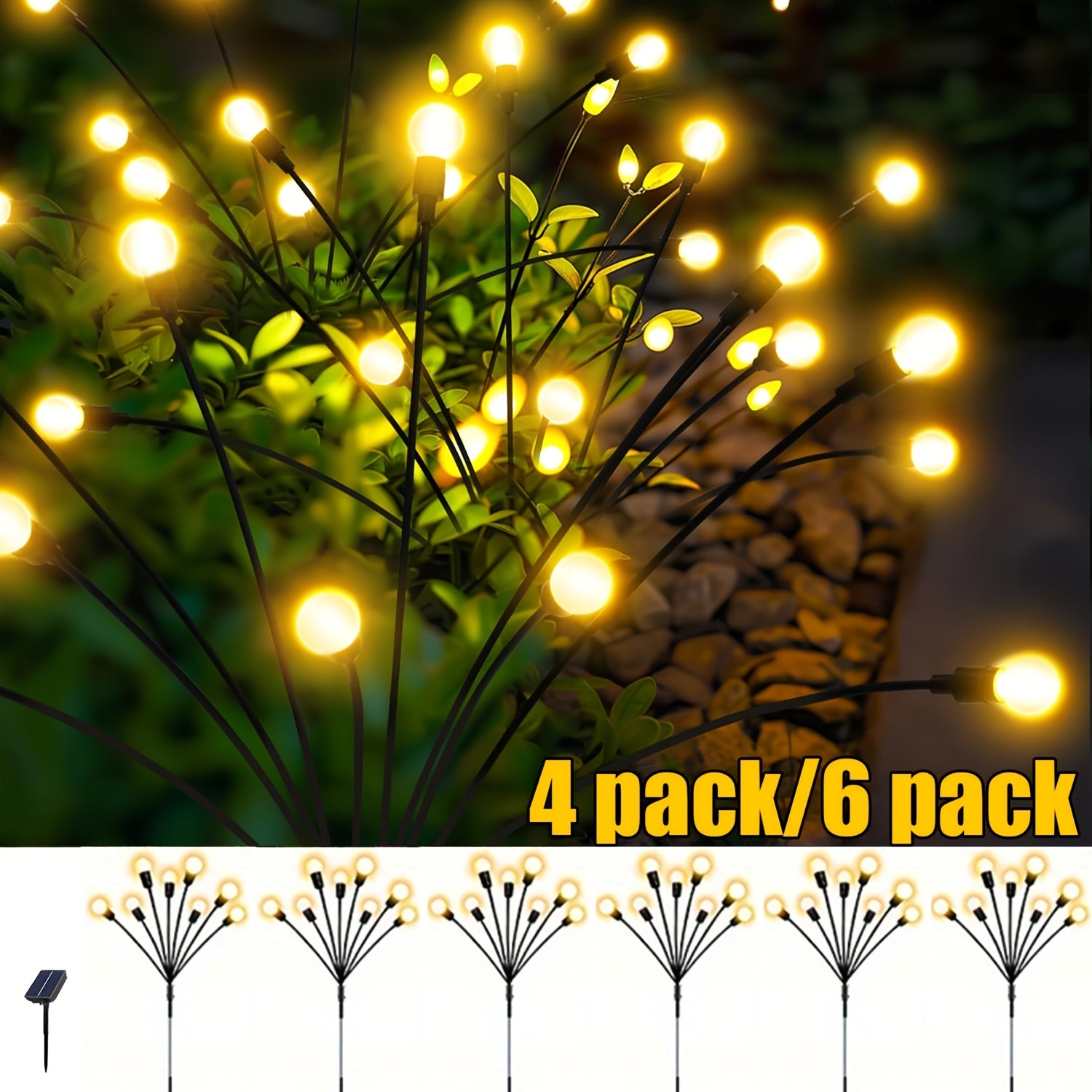6 Pack 60 LED Solar Firefly Light, Warm White 8 Lighting Modes; 4 Pack 40 LED Solar Decorative Light, Smart Light Sensor, Perfect for Gift Giving, Garden, Lawn, Corridor, Wedding Party, Christmas, Halloween and Various Festival Decorations