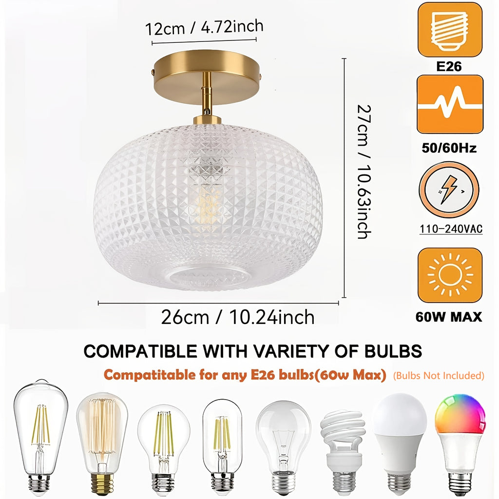 Gold Semi-Flush Mount Pendant Light with White Globe Glass Shade, Suitable for Sloped Ceilings, Hallways, Porches, Bedrooms, Stairwells, E26 Base (Bulb Not Included)