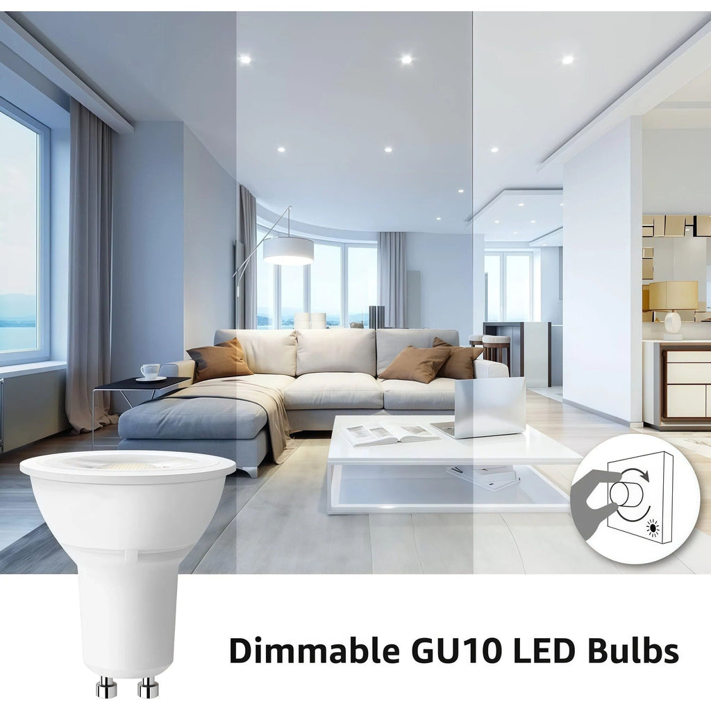 MTC GU10 LED bulb, dimmable GU10 bulb, 5000K daylight white bulb, 5.5W PAR16 LED spotlight bulb, 50W halogen equivalent track bulb, suitable for kitchen, range hood, bedroom, 6-pack