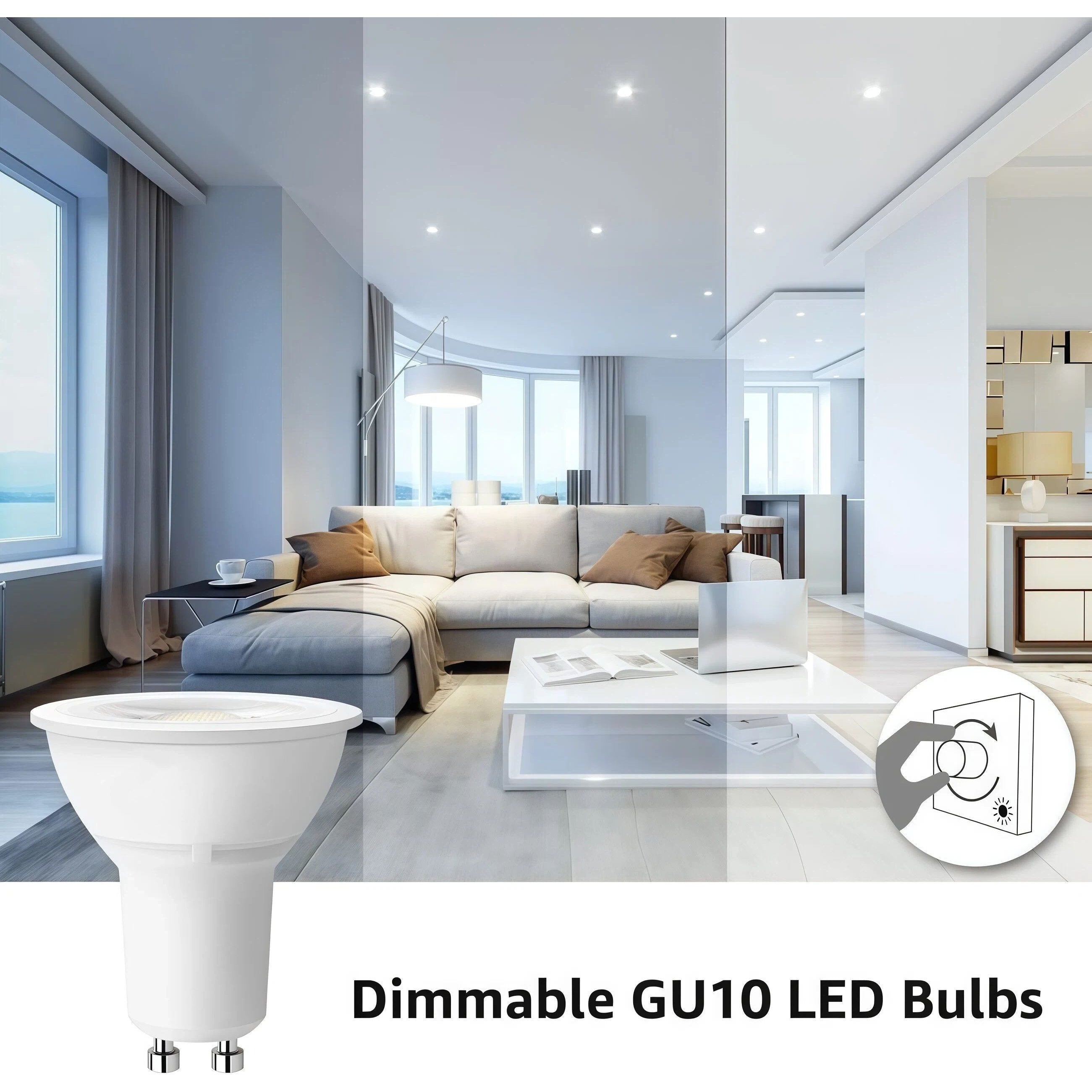 MTC GU10 LED bulb, dimmable GU10 bulb, 5000K daylight white bulb, 5.5W PAR16 LED spotlight bulb, 50W halogen equivalent track bulb, suitable for kitchen, range hood, bedroom, 6-pack