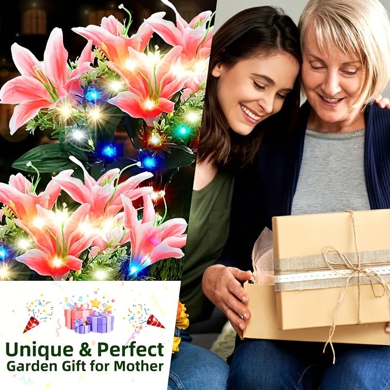 4pcs Solar 7 Lily Flower Light LED Outdoor Artificial Flower Light Solar Garden Light Outdoor Decoration for Courtyard, Garden, Path, Backyard, Lawn Ground Insert Light