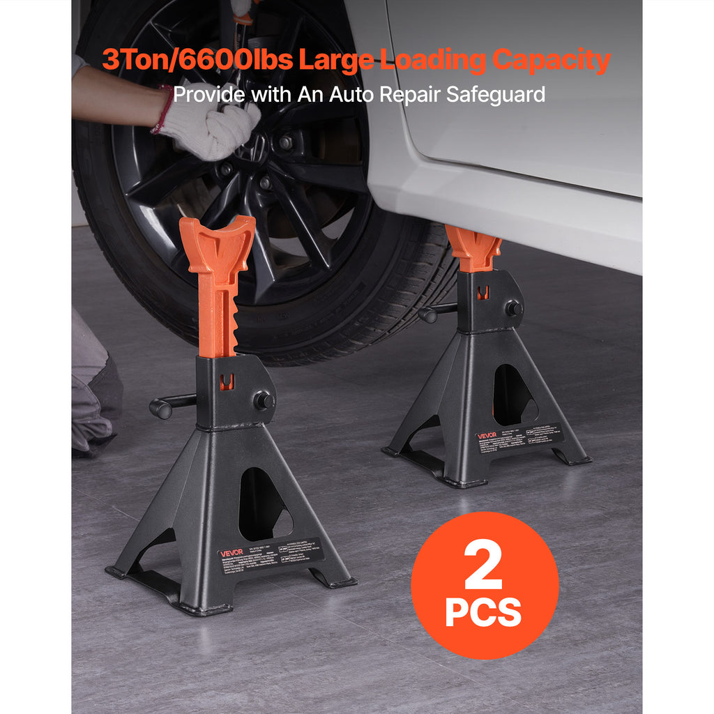 VEVOR Air Jack, 3 Ton (6,600 Lbs) Capacity, 10.8-16.3 Inch Adjustable Height, Heavy Duty Steel Air Jack Car Stand with Locking Function, for Lifting SUVs, Pickup Trucks, Cars and UTV/ATV, 1 Pair, Black & Orange