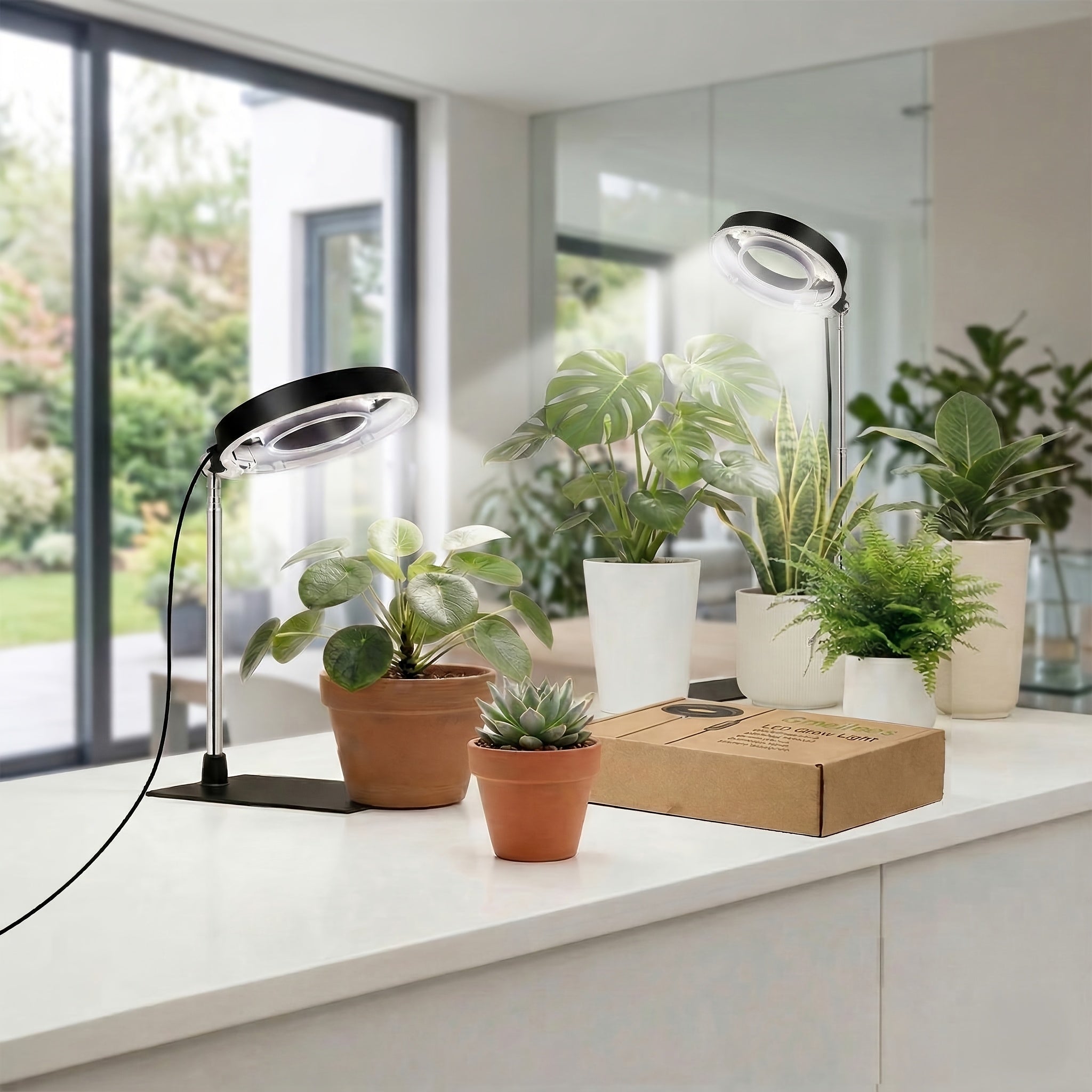 2Pcs 720° Magnetic Rotatable LED Grow Light, Full Spectrum Sunlike Plant Lamp with Auto Timer, Height & Brightness Adjustable, Suitable for Seedlings and Herb Plants
