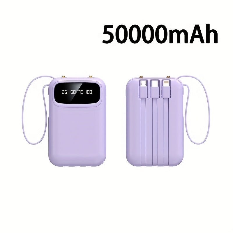 50000mAh Portable Power Bank, Comes With Four Data Cables/lanyard/LED Power Display, Suitable For Fast Charging Of Mobile Phones Such As IPhone/Android And Digital Electronic Products, Outdoor Portable Emergency Power Backup Battery Pack, Gift