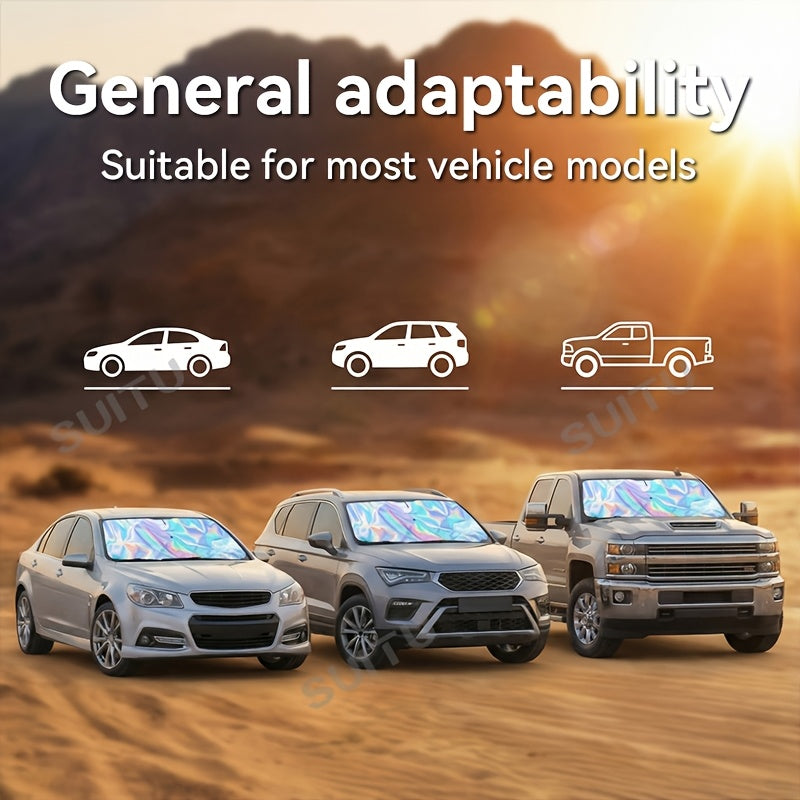 2026 New Portable Car Windshield Sunshade, 31.5*55.91" Titanium Silver, Foldable Four-Layer Diamond Mesh Sunshade, Heat Insulation & UV Protection, Easy to Install, Fits Most Vehicles