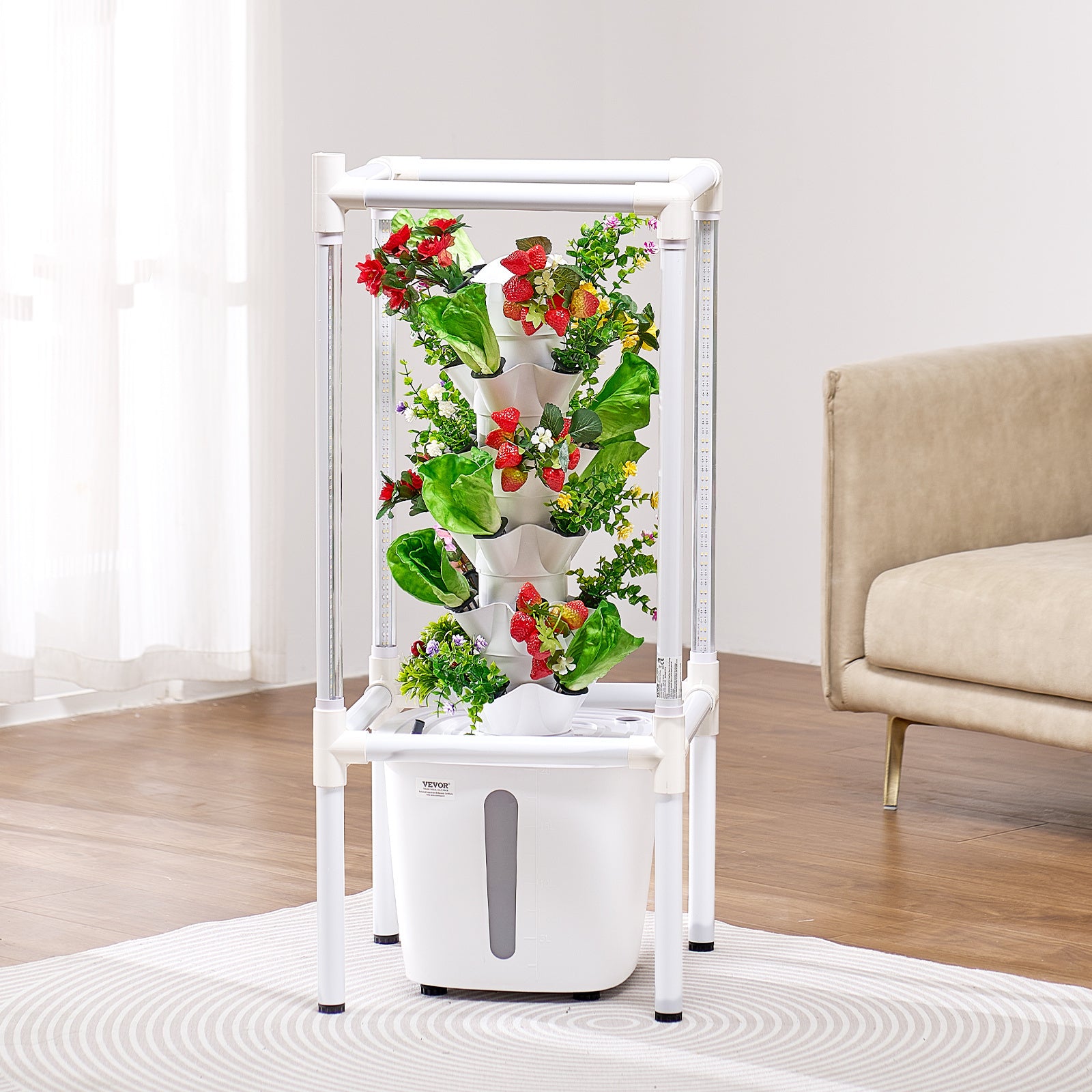 VEVOR Hydroponic Growing System with Grow Light, 30 Pods Hydroponic Tower Garden