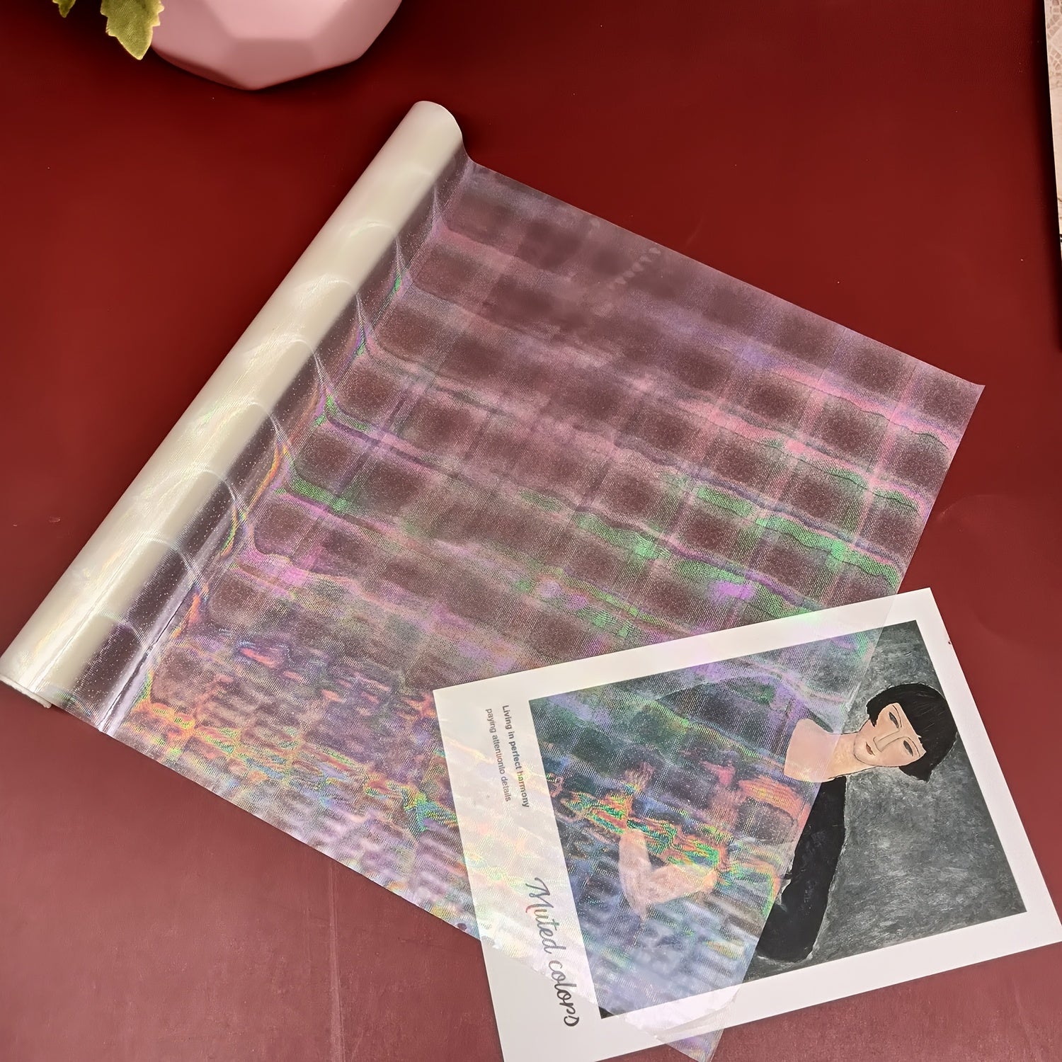 ALINACUTLE 2026新款1片装BOPP全息预涂膜，0.98Mil厚，8.66英寸 × 196.85英寸 - 闪光全息覆膜膜，3种款式（闪光网格/斜射光束/清晰光面），防水防刮