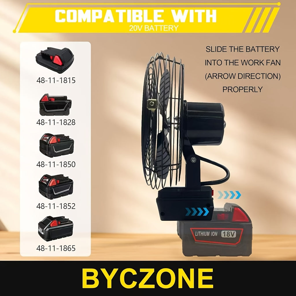 18V/20V Battery Powered Portable Cordless Fan, Cordless Working Fan with Battery Supply, 20W 3500RPM Brushless Motor Fan with Low Voltage Protection, Industrial Grade USB Port (Battery Not Included)