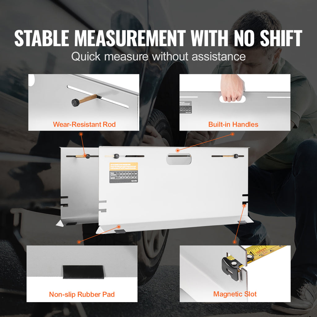 VEVOR Wheel Alignment Tool, 2 Pack Alignment Tool Front Toe Plates, Stainless Steel Front Toe Angle Measuring Tool Plate, 4 Alignment Rods and Magnetic Grooves, Includes Measuring Tape and Conversion Chart