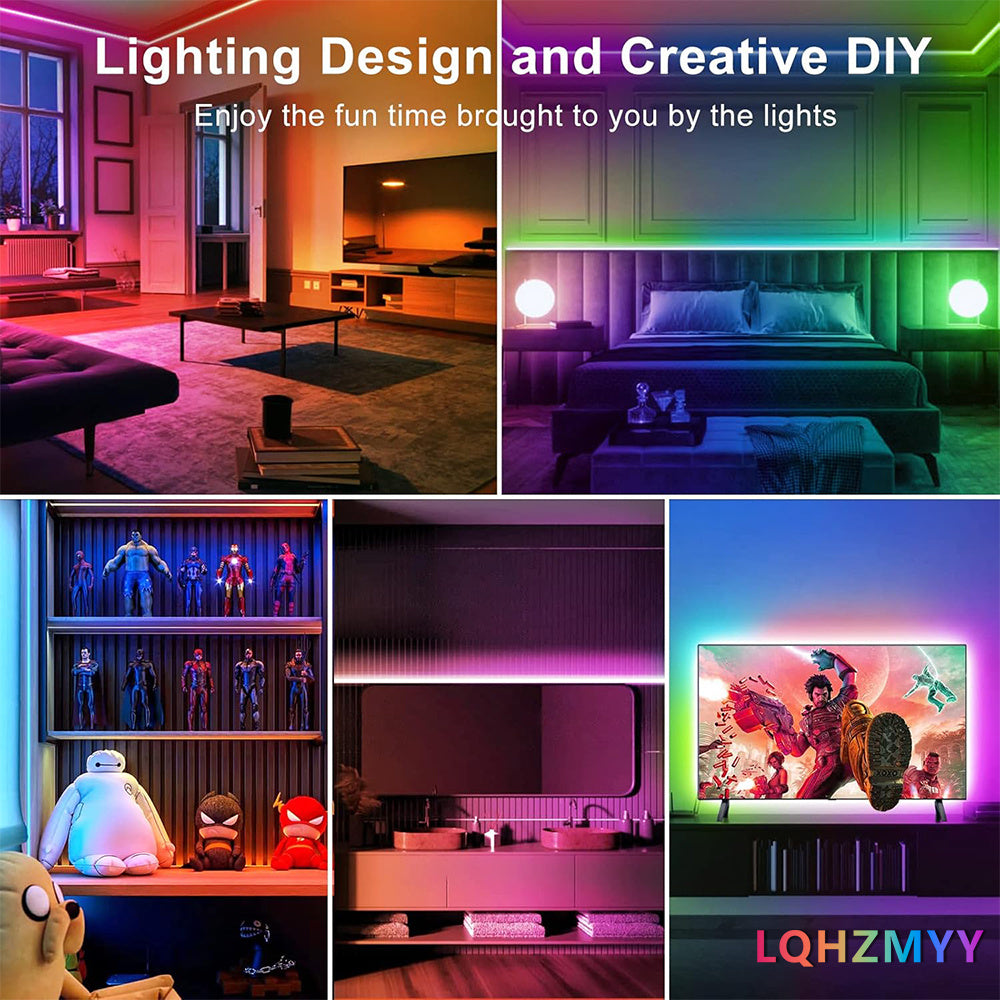 LQHZMYY 多色RGB霓虹灯带 | 柔性灯绳，带20键音乐遥控器，灯光可随音乐律动 亮度可调，供电，适用于电视背光、梳妆台、橱柜、圣诞装饰（39.37英寸/78.74英寸/118.11英寸/157.48英寸/196.85英寸）