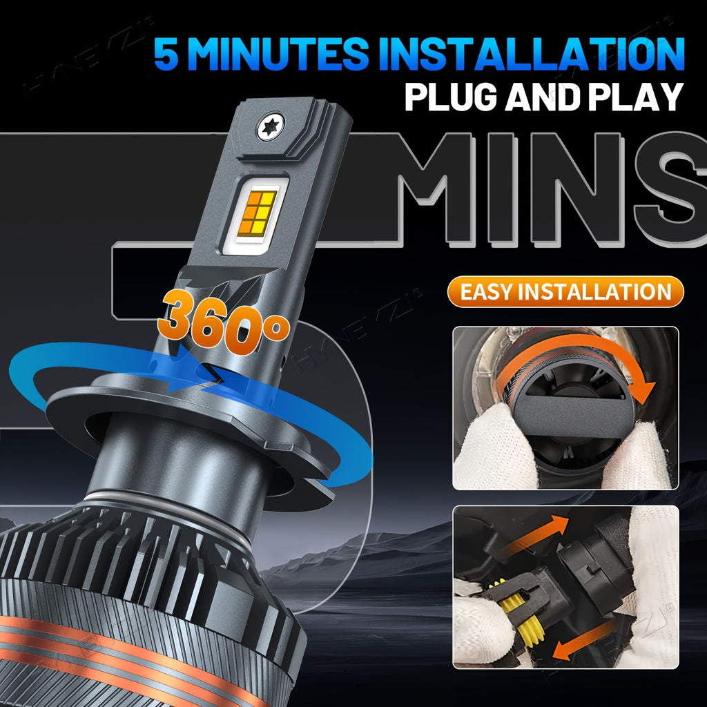 Set of 2 H7 LED Headlights, Compatible with 9005/HB3, 9006/HB4, 9012, H11, H4 and H1 Bulbs, Available in 6000K White and 3000K Yellow Dual Colors, with One-Key Switch, High Brightness CSP Chip, No Battery Included