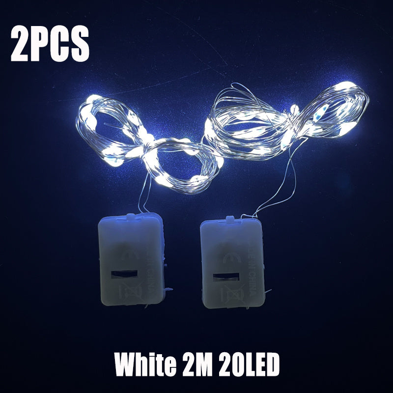 2个彩色LED灯串，带纽扣电池 | 适用于圣诞节、万圣节、新年、生日、婚礼、卧室、客厅和花园的多场景装饰花环 - 塑料材质，现代风格，不可充电纽扣电池，黄色光