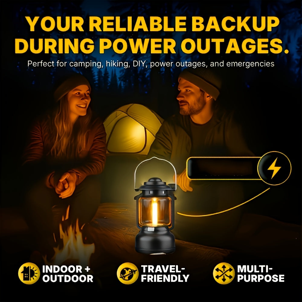 Rechargeable Vintage LED Camping Lantern, 7 Lighting Modes, Portable Outdoor Tent Light Flashlight, Emergency Lighting, Multi-use for Camping Hiking Travel Home