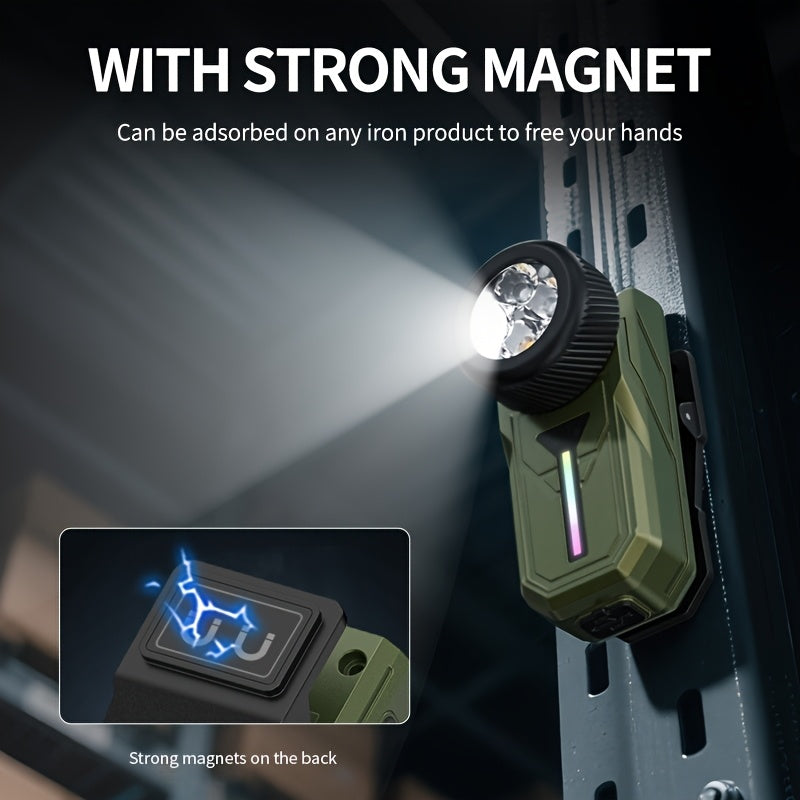 Smiling Shark Mini LED Flashlight Magnetic Base Super Bright EDC Clip Light Portable Pocket Cap Clip Flashlight for Camping Hiking Repair Emergency