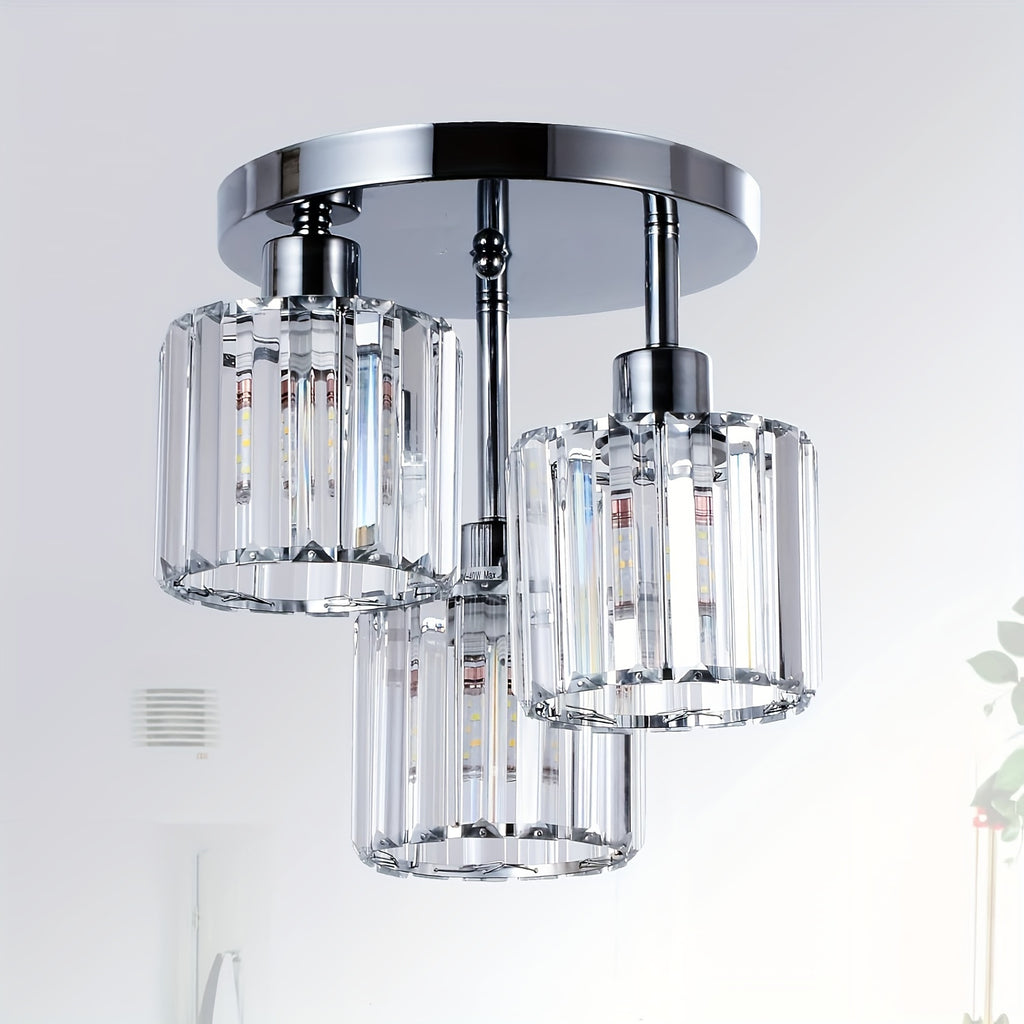 Modern crystal chandelier, 3-light crystal ceiling light, with glass lampshade, glass pendant light, suitable for bedroom, kitchen, hallway, bathroom, chrome lamp head