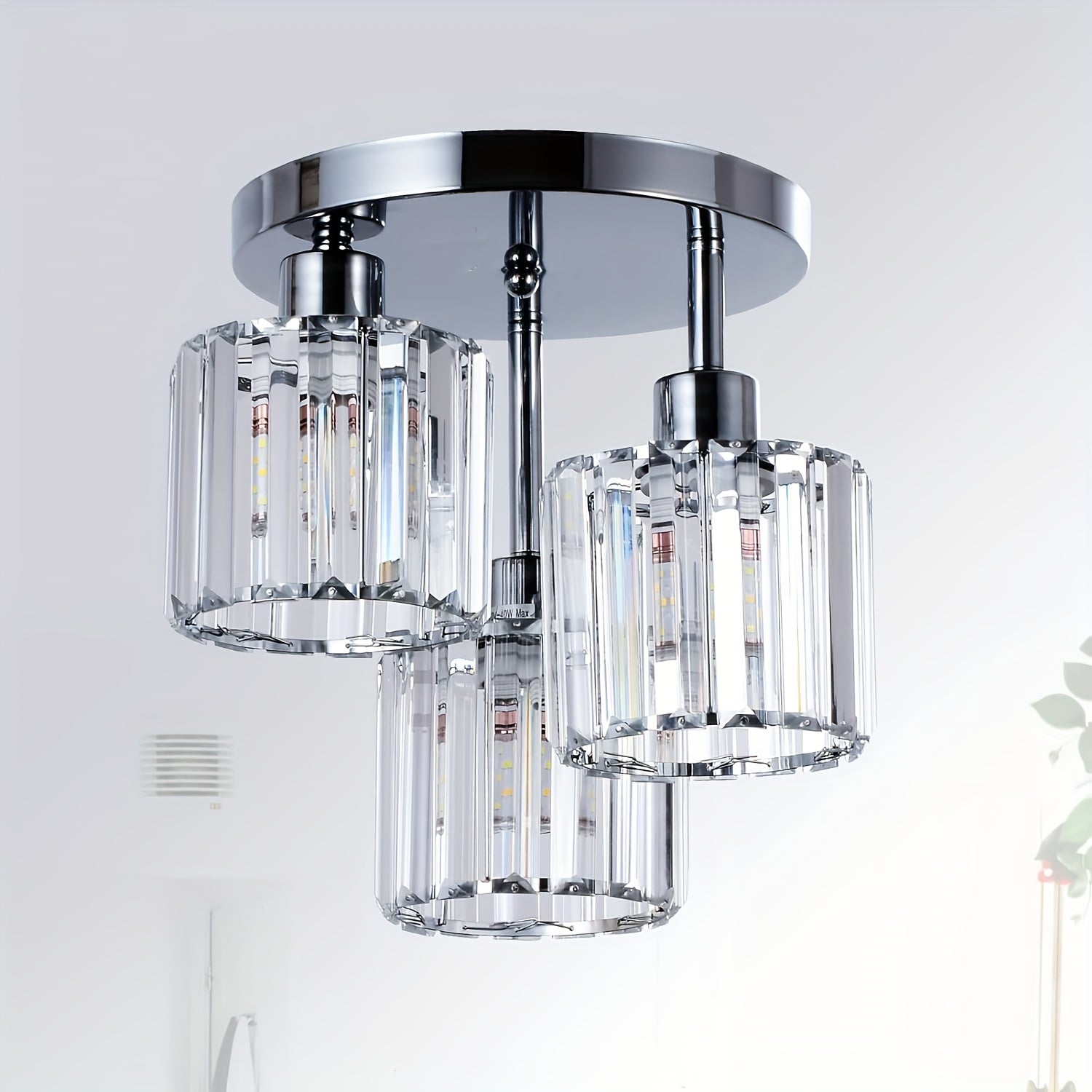 Modern crystal chandelier, 3-light crystal ceiling light, with glass lampshade, glass pendant light, suitable for bedroom, kitchen, hallway, bathroom, chrome lamp head