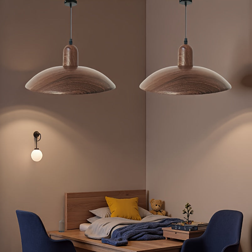2PC walnut wood dome pendant light, modern adjustable pendant light, rustic farmhouse hanging pendant lighting, suitable for kitchen island, dining room, office... {bulb not included}