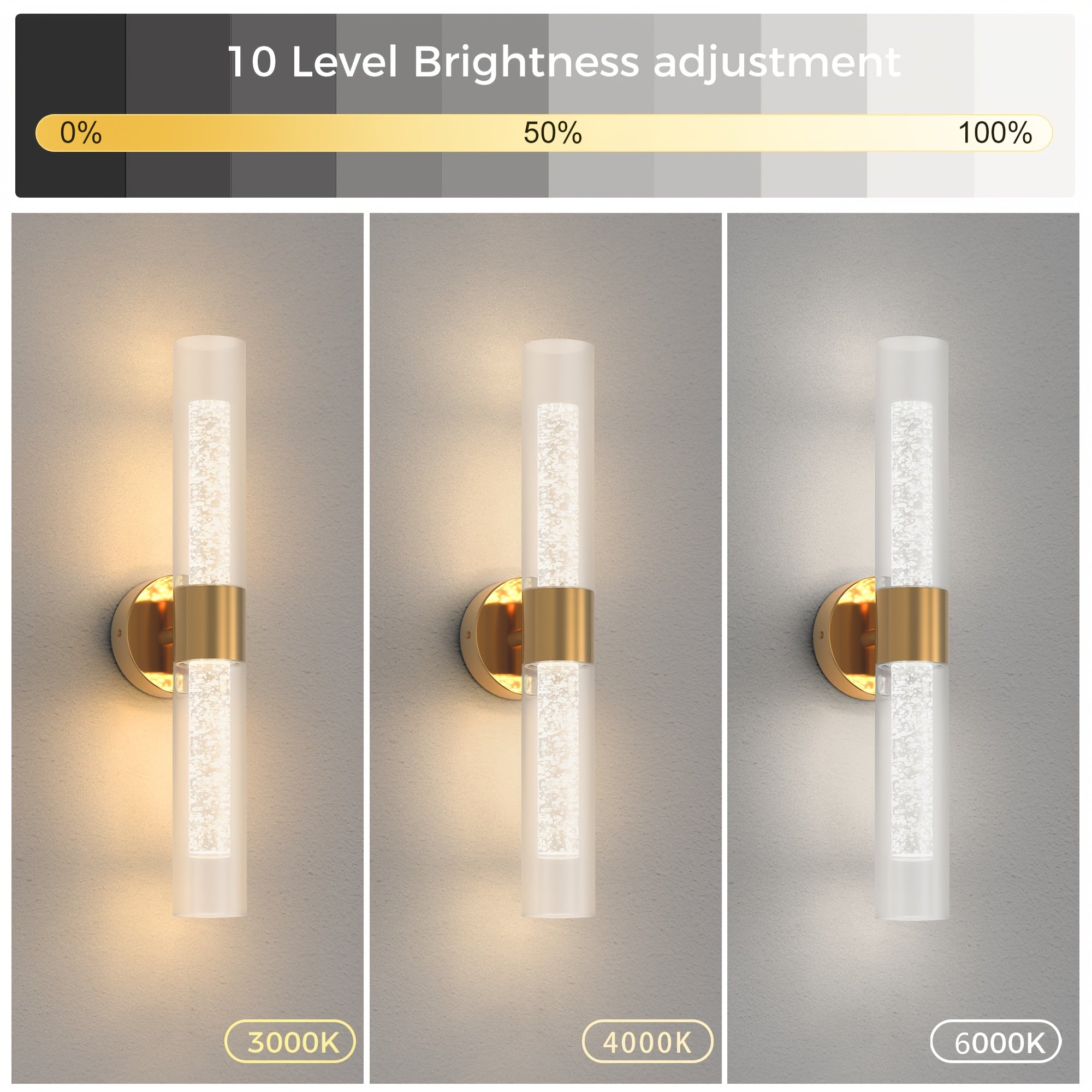 2-Pack Bubble Acrylic Wall Light | 21.7-Inch Long Cylindrical Glass Shade, Rechargeable LED Wall Light with Remote Control, 8000mAh, Dimmable Warm/Cool Dual Color Temperature, Night Light