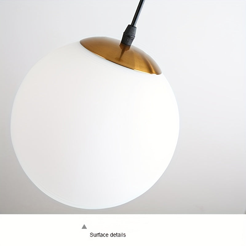 Iron modern globe pendant light, with E27 screw base milky white acrylic lampshade, creative pendant light, adjustable hanging lighting fixture, suitable for living room, bedroom, kitchen, dining room, hallway.