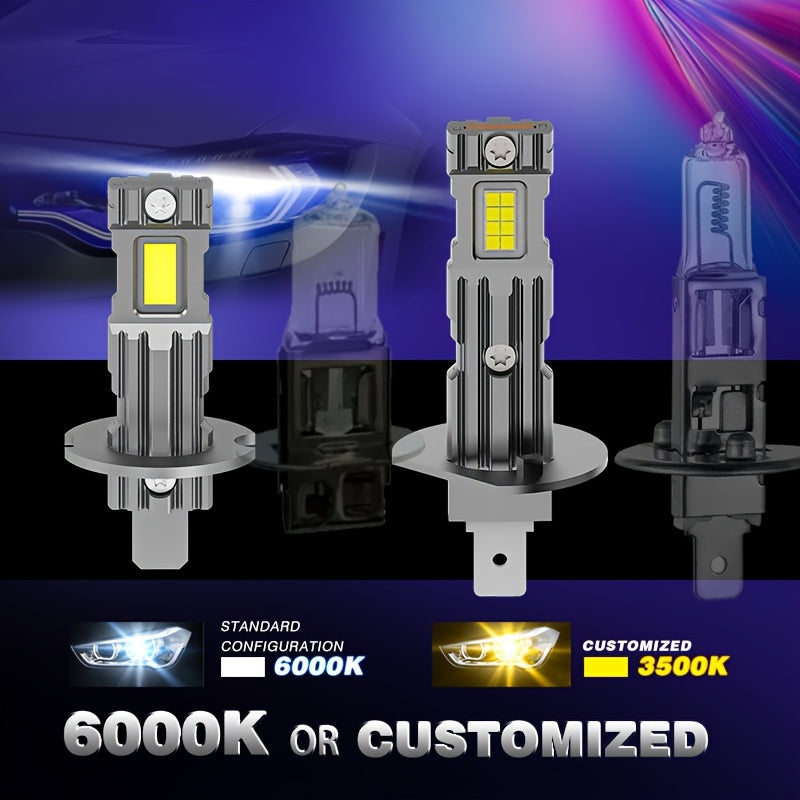 2-Pack H1 H3 LED Car Headlight Combo Kit 6000K Cool White 800% High Brightness LED Low Beam/High Beam 1:1 Mini Size Plug-and-Play High Performance Bulbs Driver Upgrade
