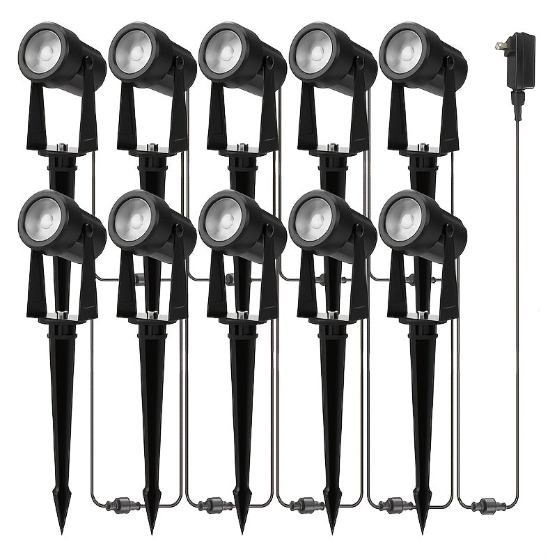 Outdoor landscape lighting low voltage LED spotlight, available in 4, 6, 8 or 10-pack, with transformer, exquisite design, warm white light color temperature 2700K, very suitable for courtyards, gardens and lawns