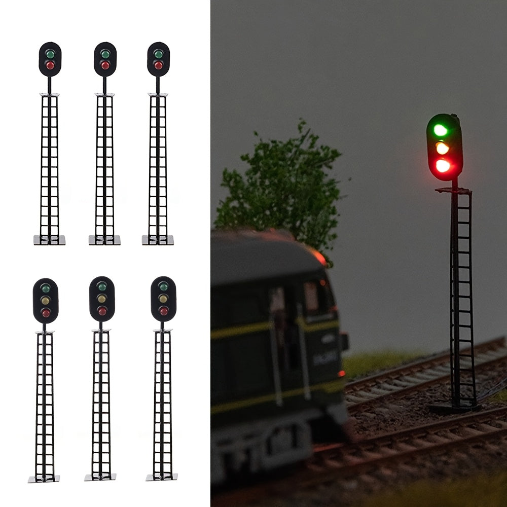 1 Set 1:87 HO Scale Model Railroad Track Signal Set, Includes Green, Red & Yellow Block Signals, 2-light & 3-light Configurations, Designed for Miniature Landscapes & Dioramas