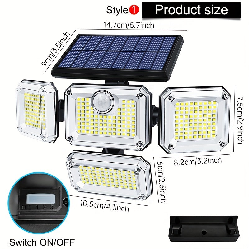 1-Piece 20W Ultra-Bright Solar Wall Light, 122 LED IP65 Outdoor Indoor Solar Garden Light, Adjustable Lamp Head with Wide Lighting Angle