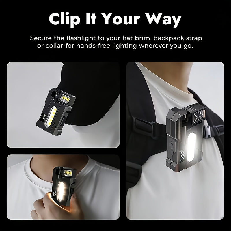 Rechargeable Flashlight with Rotating Head, Ultra-Bright Mini Flashlight, 1200mAh Portable Flat Pocket Flashlight with Magnetic Keychain