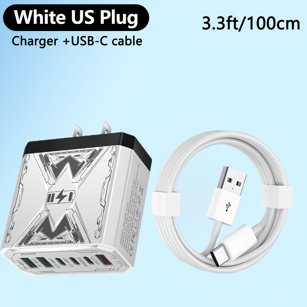 6-in-1 Fast Charger 3USB + 3Type-C Power Adapter with Indicator Light, QC3.0 Power Adapter Cube USB Wall Charger, for iPhone 17/ 16/ 15/ 13/ 13pro/ 12/ 12pro/ XR/ SE, Pro/ Mini/ Air---Perfect Christmas, Holiday, New Year Gift,  Travel Charger