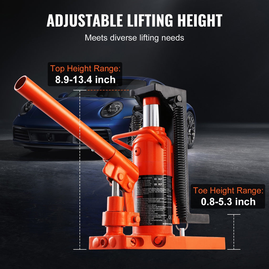 VEVOR Hydraulic Trailer Jack, 2.5 Ton / 5 Ton Trailer Jack, 5 Ton / 10 Ton Top Lift, 0.8-5.3 Inch Trailer Height, 8.9-13.4 Inch Top Height, Pneumatic Claw Jack for Machinery, Industrial Use