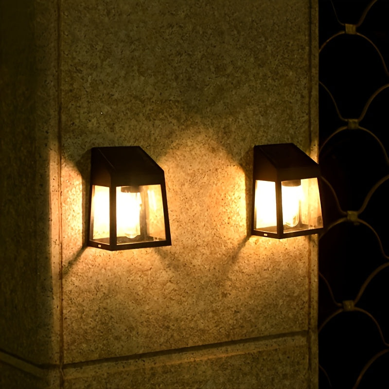 2-Piece Solar Outdoor Light Set, Wall Mounted Fixture, Solar Lantern, LED Wall Light, Automatically Turns On at Dusk, Suitable for Backyard, Garden, Patio, Garage, and as Wall Decoration