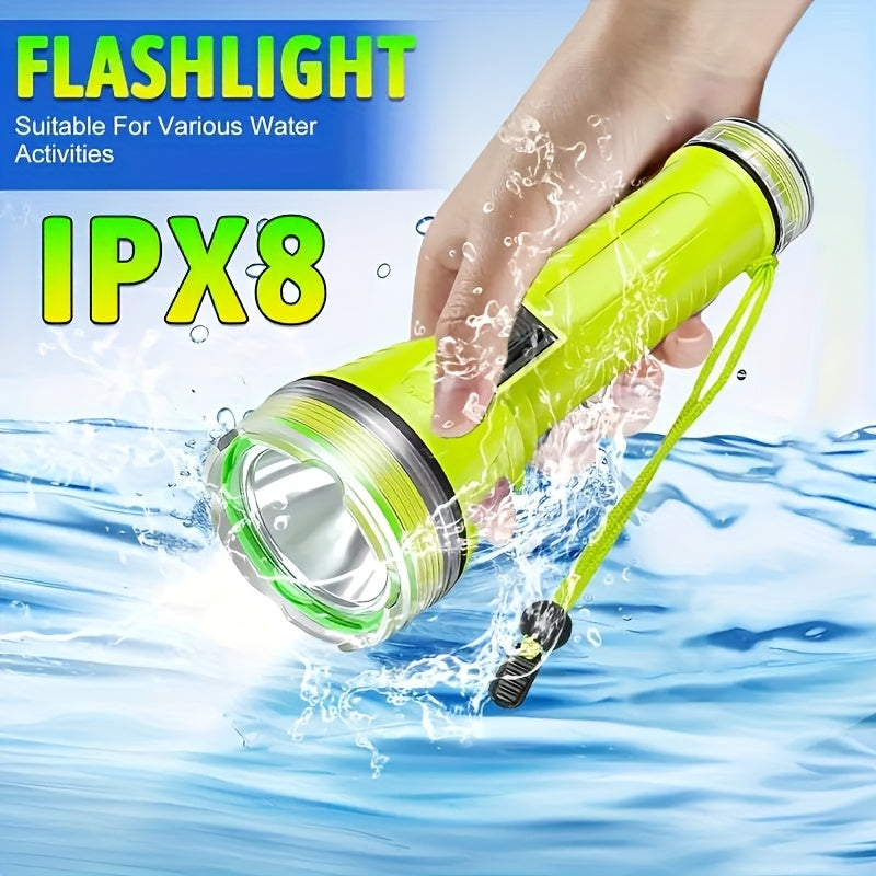 1Pc LED Diving Flashlight, Professional Underwater Torch, IPX8 Waterproof USB Rechargeable Diving Light, High Brightness Outdoor ABS Plastic Portable Flashlight, Ideal for Diving, Swimming, Hiking, Fishing
