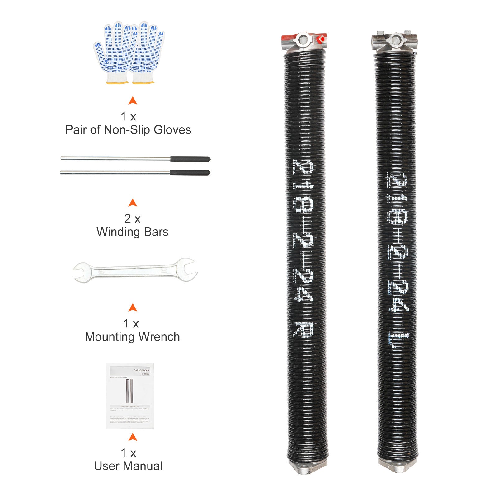 Garage Door Torsion Spring, 16,000 Cycles, 0.25 x 2 x 30in / 0.207 x 2 x 22in / 0.218 x 2 x 24in / 0.218 x 2 x 23in, with Non-Slip Winding Bars, Installation Tools and Gloves, Electrophoretic Coating, for Replacement