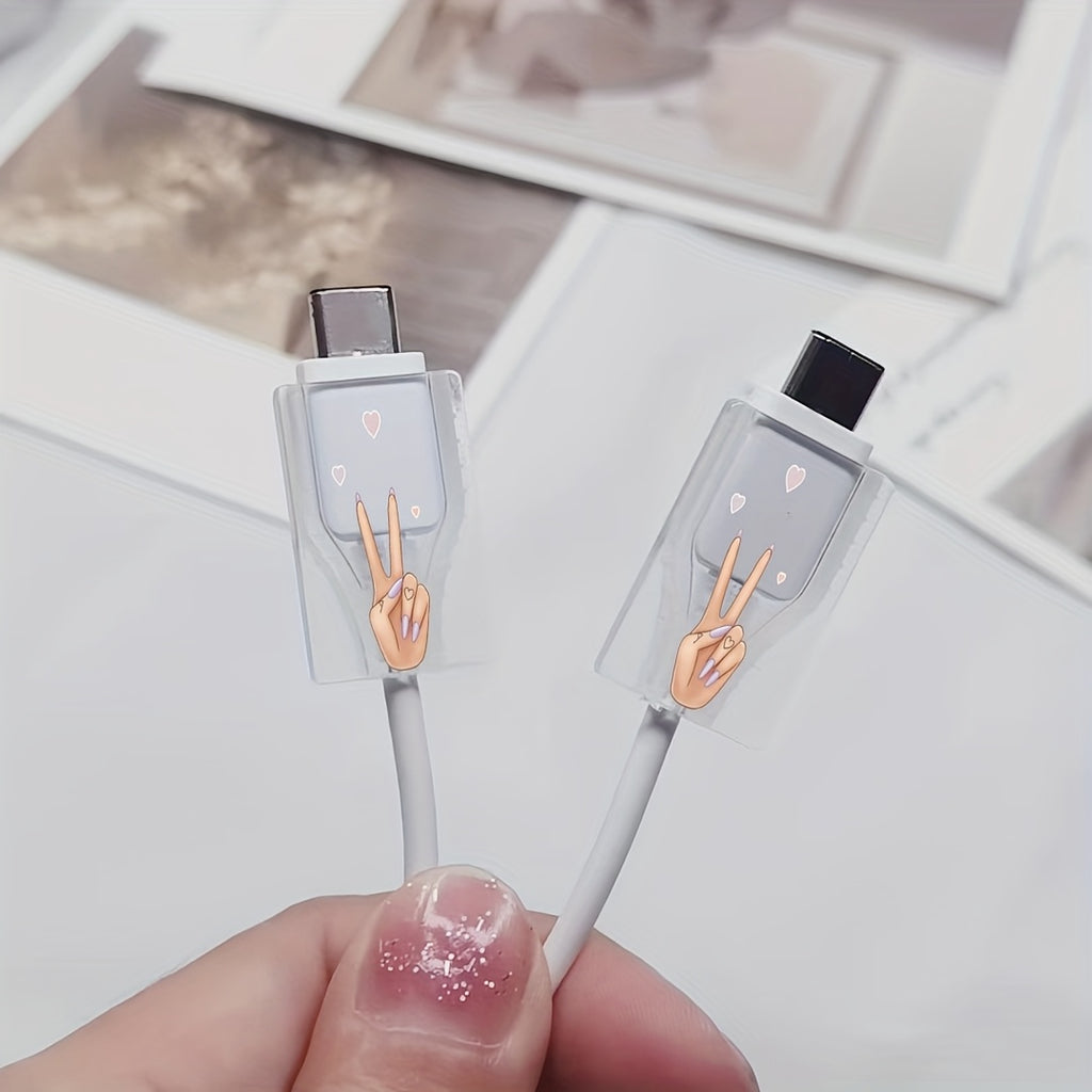 3pcs Set Scissor Hand Heart Pattern, TPU Transparent Charger Protector, Compatible with SAMSUNG Galaxy, 25W Charging Cable and Wall Charger Protection Kit, with Cable Organizer for Gift