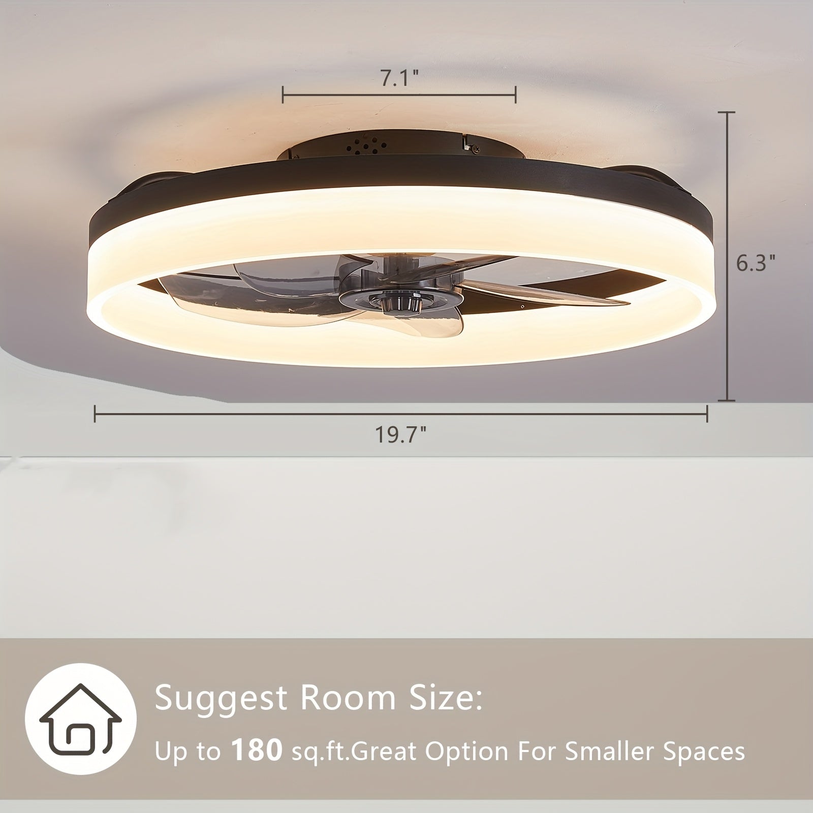 Modern Low Profile Ceiling Fan with Light and Remote, 19.7 Inch, Adjustable Color Temperature & 6 Speed Settings, Black, for Bedroom, Room & Living Room