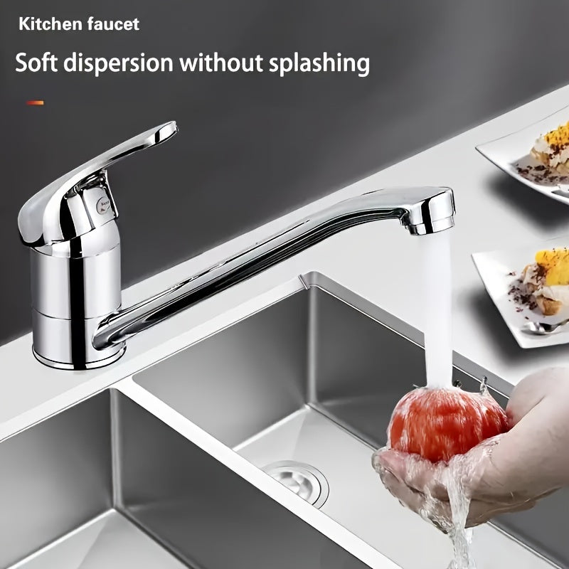 1x Stylish 304 Stainless Steel Faucet - 360° Swivel, Hot & Cold Water Mixer for Kitchen & Bathroom Sink - Chrome Finish, Ceramic Cartridge Water-Saving, Easy Install