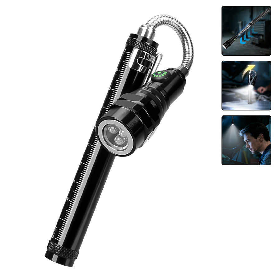 2025 New LED Flashlight, Telescopic Triple Lamp Head, Freely Adjustable Angle, Type-C Charging, Strong Magnetic Metal Clip, Super Bright Work Light Handheld Flashlight, Emergency Light with Scale Ruler