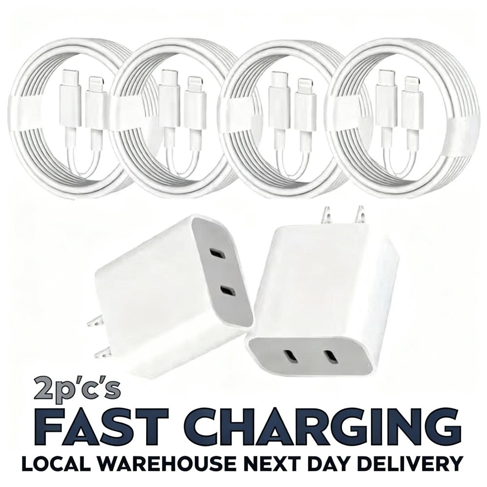 6-Pack Charging Bundle: 2 Fast Chargers + 4pcs 39.37Inch Cables | Universal Compatibility for Most Phones, Lightning Connector